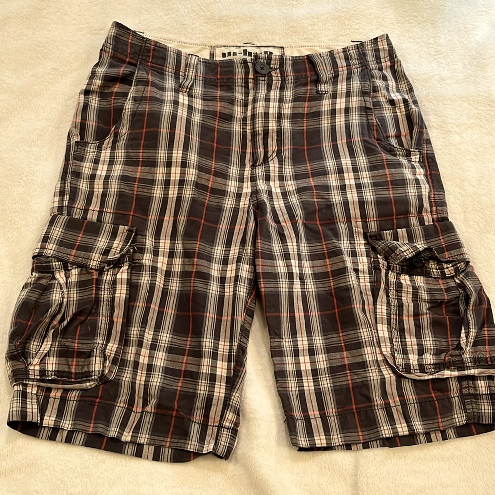 Urban Pipeline Cargo Shorts Men W30 Black/White/Redish Orange Plaid